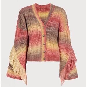 NWT Sam Edelman Ombre Knit Cardigan Fringe Wool Blend Medium Boho Soft Girl